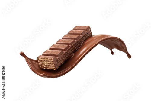 Wallpaper Mural Chocolate Wafer Bar with Smooth Chocolate Splash Isolated on White Background Torontodigital.ca