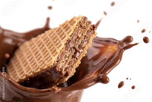 Wallpaper Mural Chocolate Wafer with Flowing Melted Chocolate Splash Isolated on White Torontodigital.ca