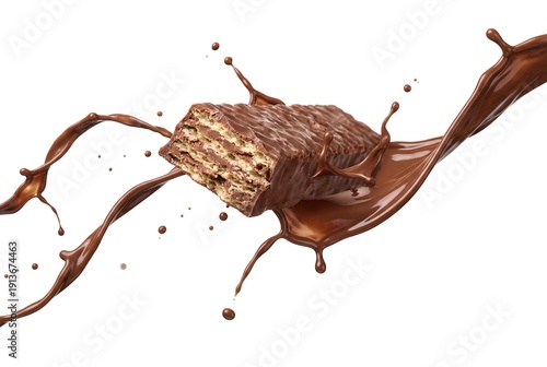 Wallpaper Mural Chocolate Wafer Bar with Splashing Melted Chocolate Isolated on White Background Torontodigital.ca