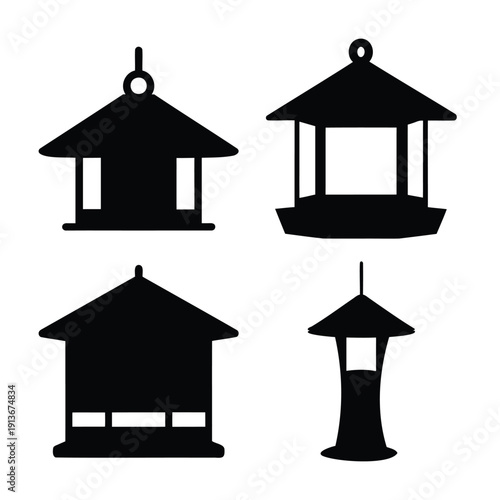 A collection of various bird feeder silhouettes for backyard wildlife and garden decor