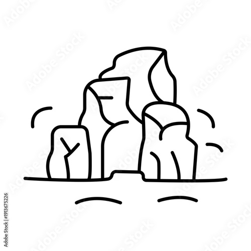 Rocky Canyon Outline Icon – Natural Landscape Line Vector