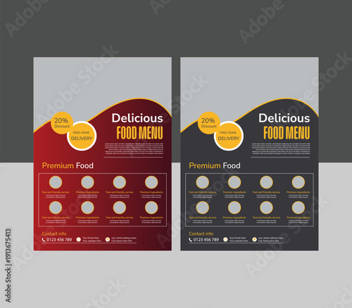 Set of restaurant menu and flyer design templates modern with colorful size A4 size.burger & healthy food business promotion flyer.
