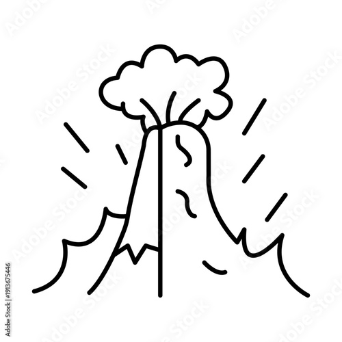 Volcano Eruption Outline Icon – Natural Disaster Line Vector Illustration