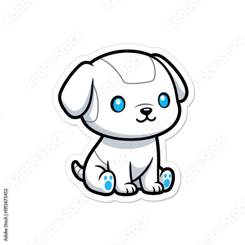 Robot Dog Sitting Politely Cute AI Sticker | Adorable AI Robot Puppy Sitting Illustration | Futuristic Robotic Dog Showing Polite Pose Sticker | Cyberpunk Cute Robot Dog Digital Art Illustration 