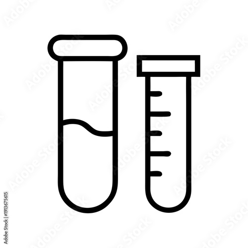 Test tubes and measuring cylinder in minimal line art style  