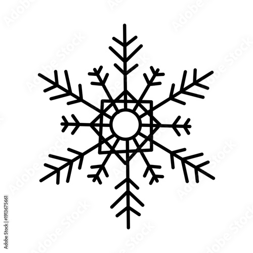 Snowflake Outline Icon – Winter Weather Line Vector Illustration