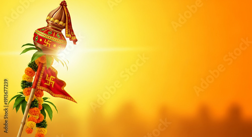 Gudi Padwa Banner with Traditional Gudi Flag