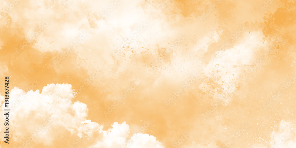 Fototapeta premium golden amber watercolor clouds background with soft textures warm digital painting, oft gradients, and a subtle paper texture that creates a dreamy, atmospheric sky.