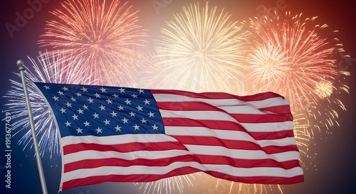 American flag day 4th of july and labor day celebrations with fireworks display