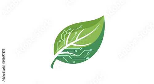 Green eco technology leaf circuit logo