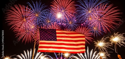 American flag day fireworks display on 4th of july and labor day celebrations