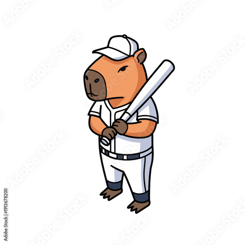 Capybara baseball player holding a bat ready to play a game.
