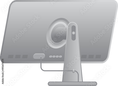 Back View of a Gray Computer Monitor, All in One Computer