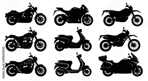 Collection of Motorcycle and Scooter Silhouettes.