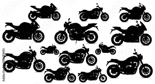 Collection of Motorcycle Silhouettes on a White Background.