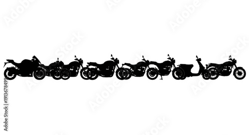 Collection of motorcycle silhouettes on a white background.
