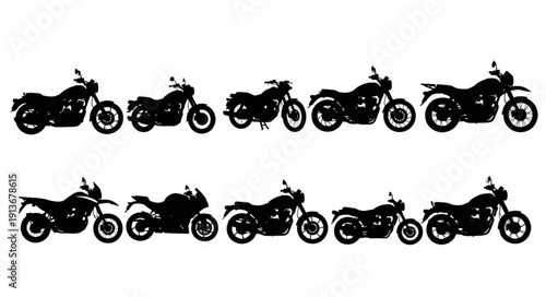 Collection of Motorcycle Silhouettes on White Background.