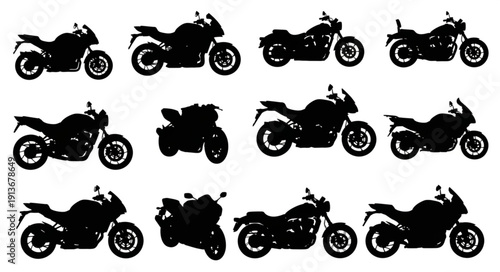 Collection of Motorcycle Silhouettes on White Background.