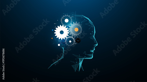 Head with gears on it. Innovation technology concept. IA Futuristic technology