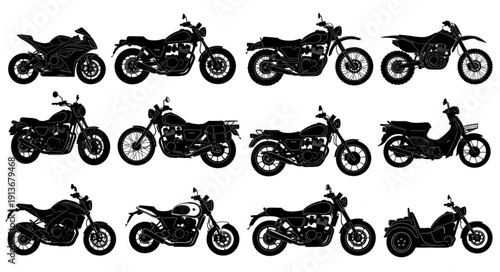 Collection of Silhouetted Motorcycles and Scooters.