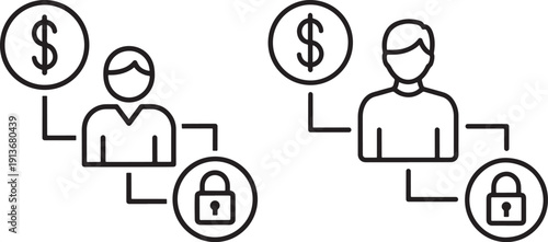 Business icons showing user interaction with money and security, vector illustration