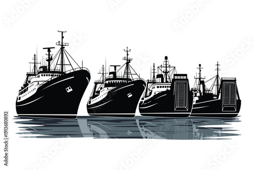 fishing boats in the harbor silhouette