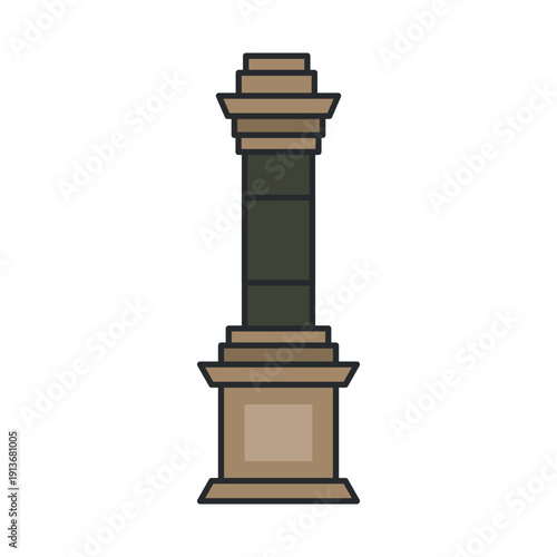 Memorial column monument with pedestal in flat outline style. Illustration. Object isolated on white background.