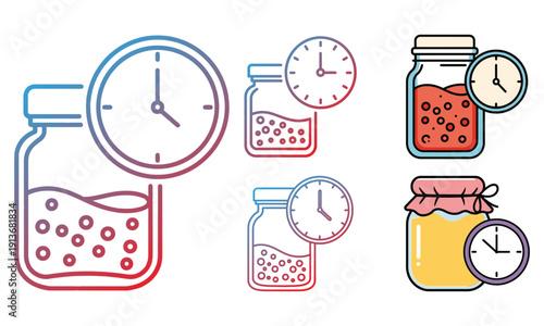Fermented foods icons: time and preservation jars