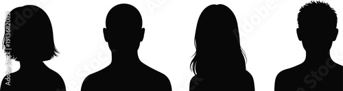 Male and female profile silhouettes collection, anonymous head and shoulders avatars set, black vector illustration isolated on white background for user icons