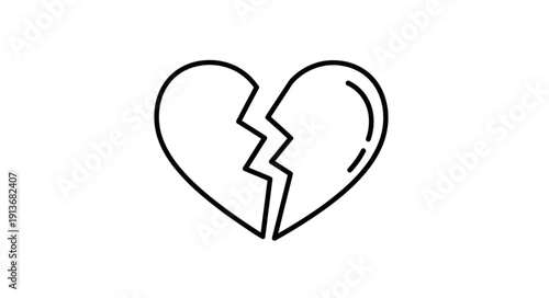 Simple Line Drawing of a Broken Heart Symbol.