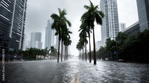 severe inland flooding caused by tropical storm, city overwhelmed, emergency broadcast aesthetic