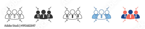 Set of Business Icons Depicting Group Focus, Target Audience, and Problem Identification Concepts for Strategic Human Resources Management and Team Engagement