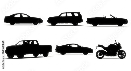 Collection of Silhouetted Vehicles on White Background.