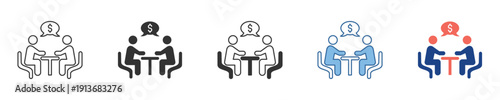 Collaborative meeting concept icons illustrating teamwork, discussion, and communication. Diverse styles represent problem-solving, brainstorming, and project development