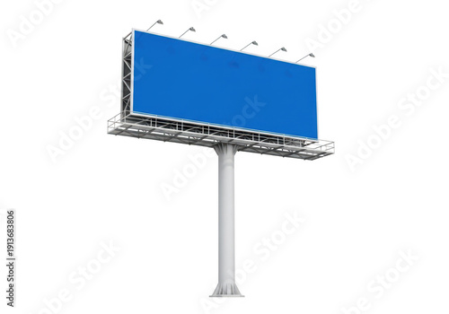 Billboards with blue panels isolated on transparent background