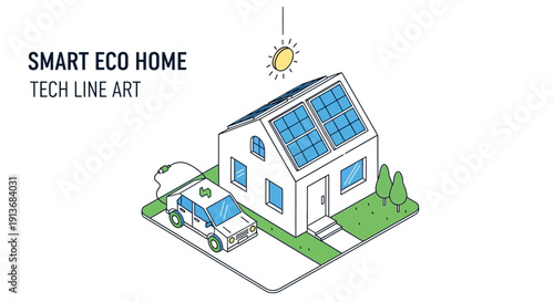 Eco friendly smart home with solar panels and electric car