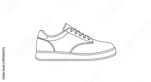Simple Line Drawing of a Casual Sneaker Shoe.