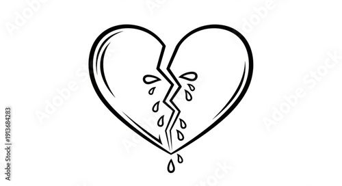 Broken Heart Illustration with Tears Crying Symbolizing Sadness.