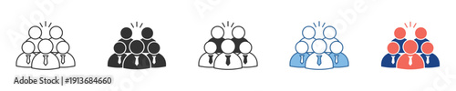 Concept of successful team leadership and organizational achievement icon set, symbolizing collaboration, recognition, and group excellence in business and social environments