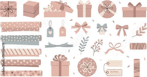 Colorful gift boxes and wrapping paper for celebrations