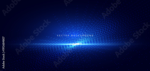 Particle digital glowing on dark background. Futuristic technology data communication science concept.