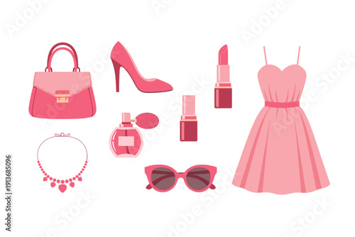 Fashion items arranged on a white background for spring style