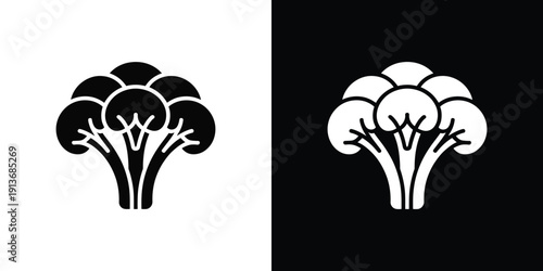 Black and white broccoli on contrasting backgrounds