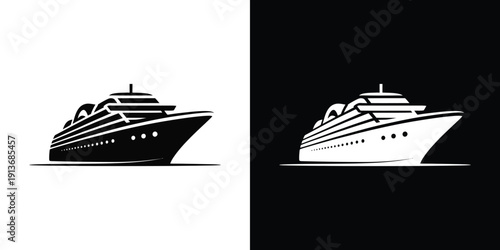 Black and white cruise ship on contrasting backgrounds