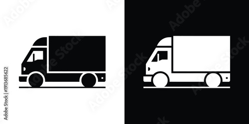 Black and white delivery truck on contrasting backgrounds