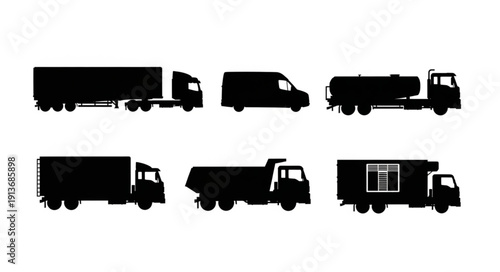 Collection of six different truck silhouettes on a white background.