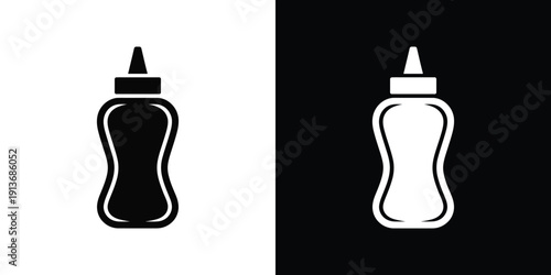 Black and white ketchup bottle on contrasting backgrounds