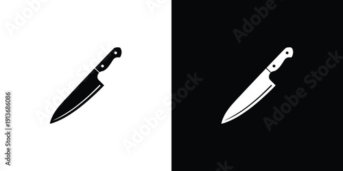 Black and white knife on split background blade handle