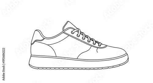 Simple Outline Drawing of a Modern Sneaker Shoe.