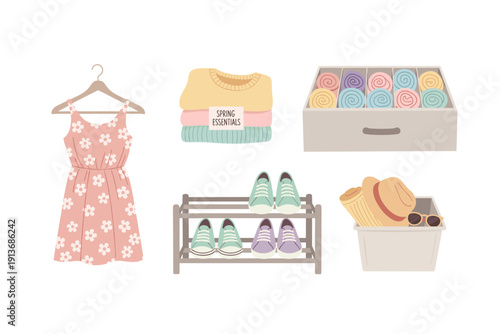 Spring fashion items and organization for a fresh look